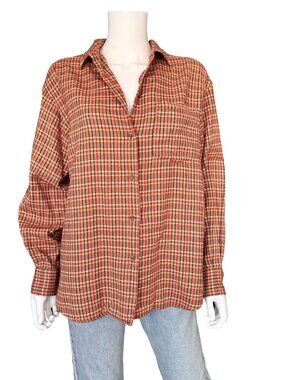 Vintage 90s Les Copains cotton flannel plaid button down | menswear style shirt